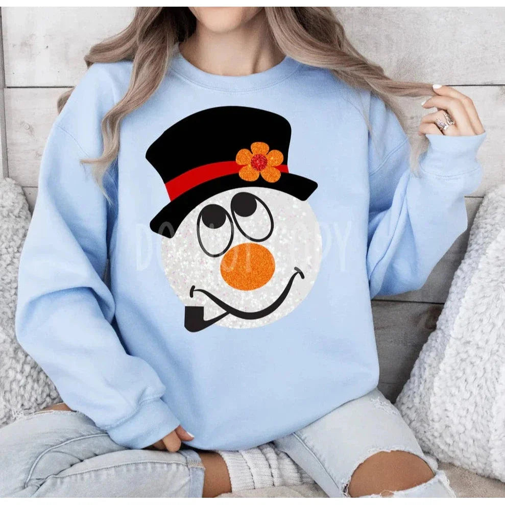 Full Size Faux Sparkly Snowman Sweatshirt