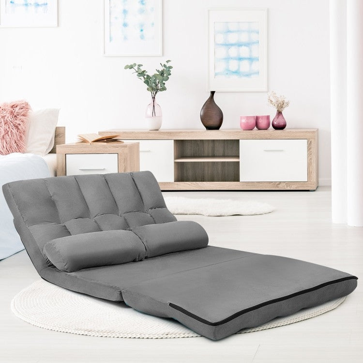 Faux Suede 5 Tilt Foldable Floor Sofa Bed Detachable Cloth Cover in Grey