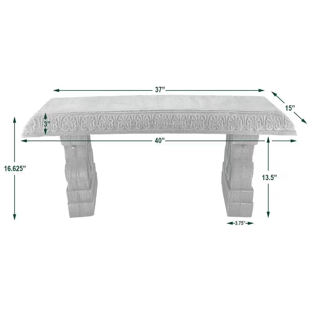 Outdoor Fiber-Clay Garden Bench in Grey Stone Finish