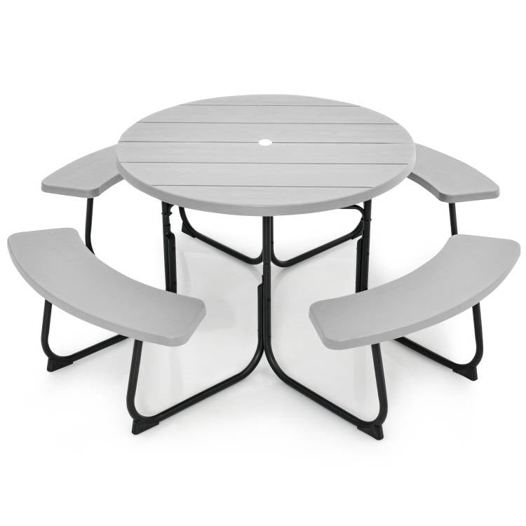 Grey All Weather 8 Seater Picnic Table with Umbrella Hole