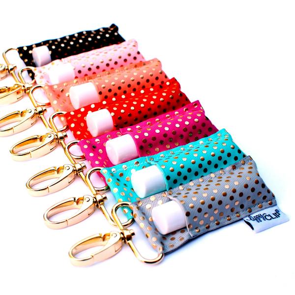 Gold Dots on Grey LippyClip® Lip Balm Holder