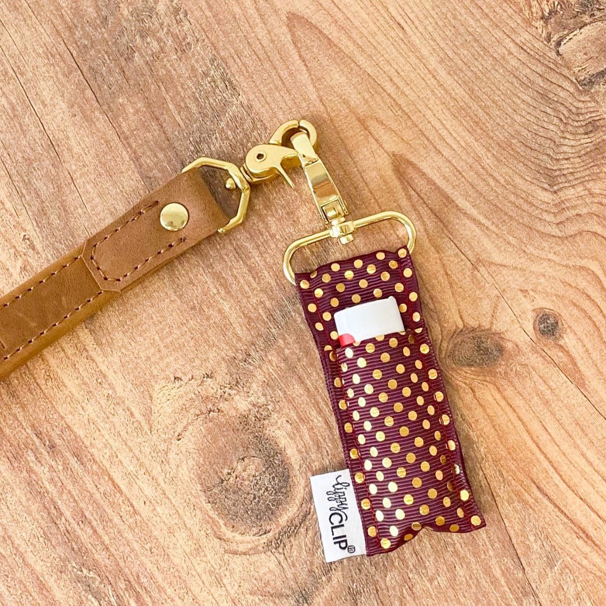 Gold Dots on Burgundy LippyClip® Lip Balm Holder