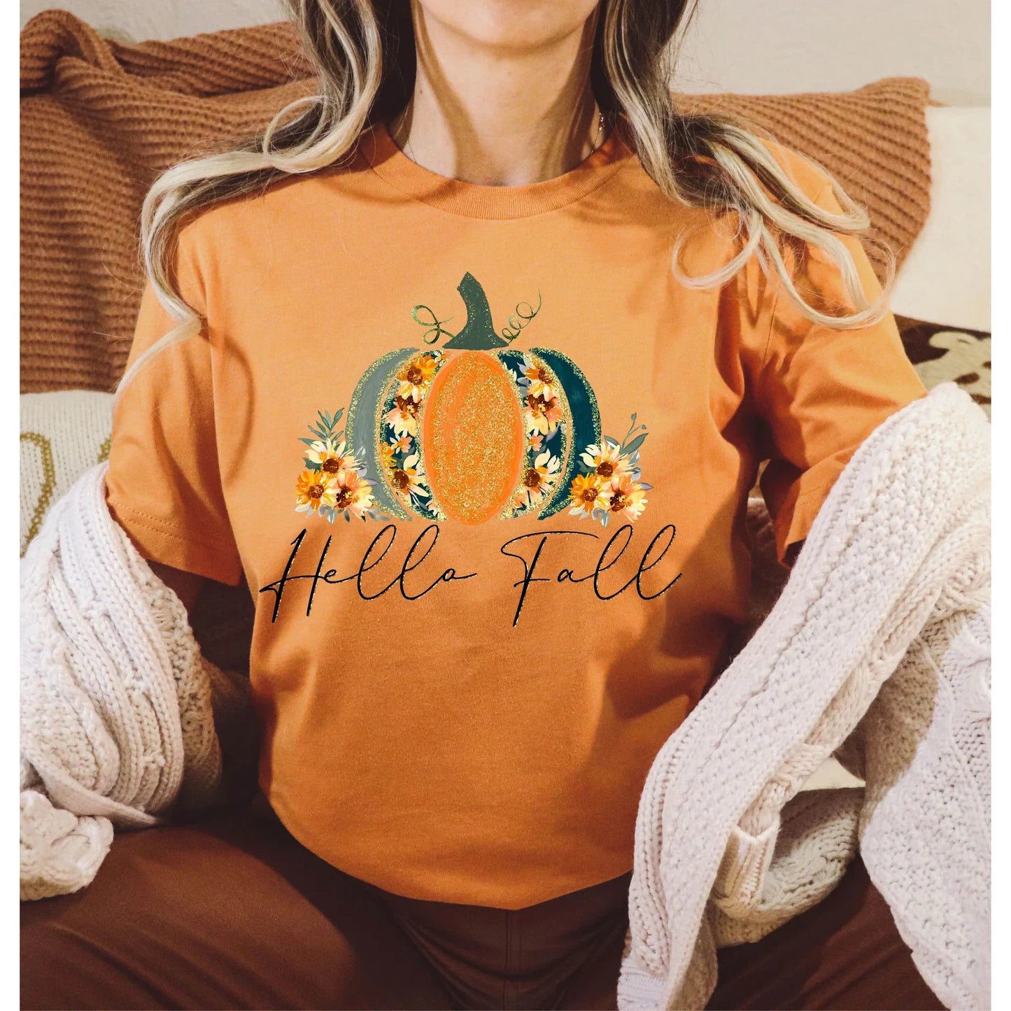 Full Size Hello Fall Glitter Pumpkin GRAPHIC TEE