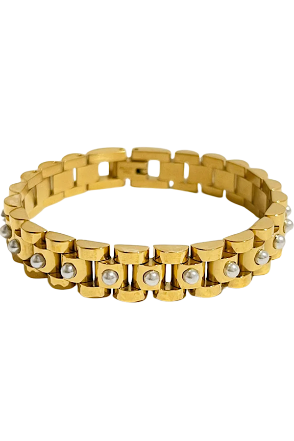 Natural Elements Gold Pearl Watch Band Bracelet