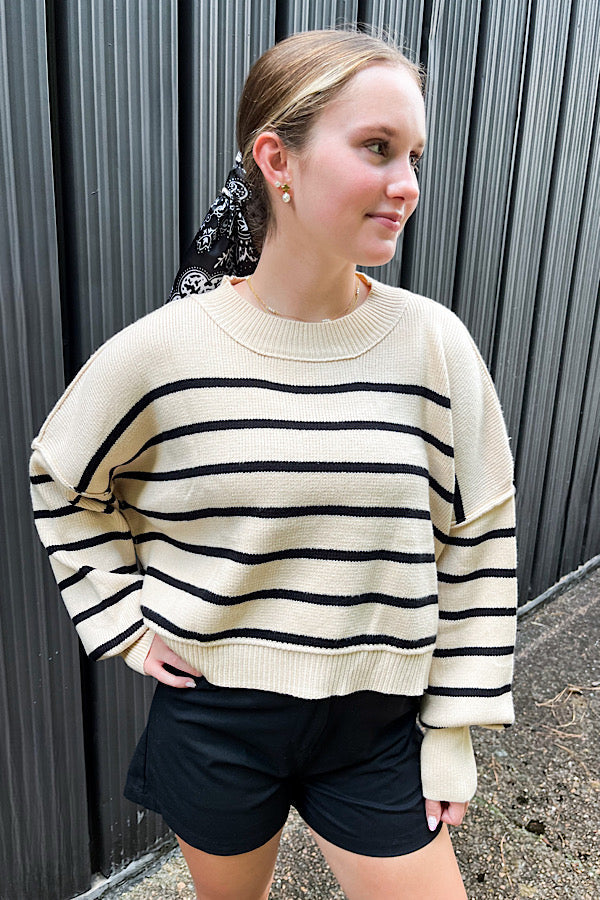 Autumn Breeze Black Stripe Crop Sweater