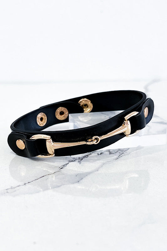 Black Equestrian Style Leather Bracelet