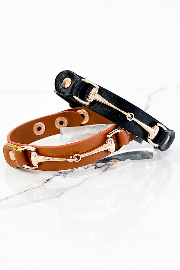 Brown Equestrian Style Leather Bracelet