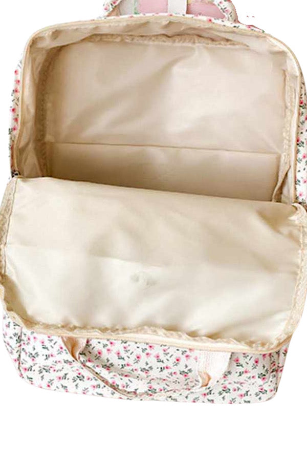 Cream Rose Print Canvas Backpack