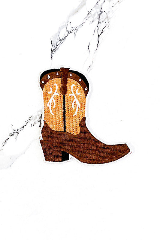 Brown Cowboy Boot Embroidered Patch