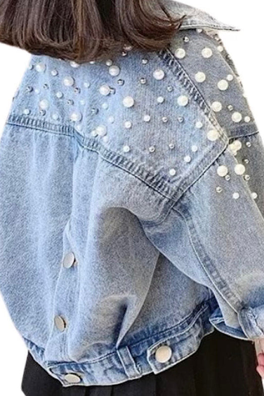 Kids Pearl Studded Denim Jacket SZ 2T-7T