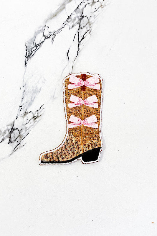 Boot with Pink Bows Embroidered Patch