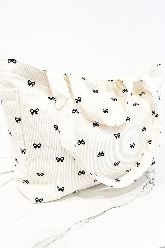 Brittany Cream Bow Print Tote Bag