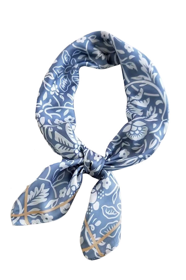 Blue & White Print Satin Scarf - ETA 5/22