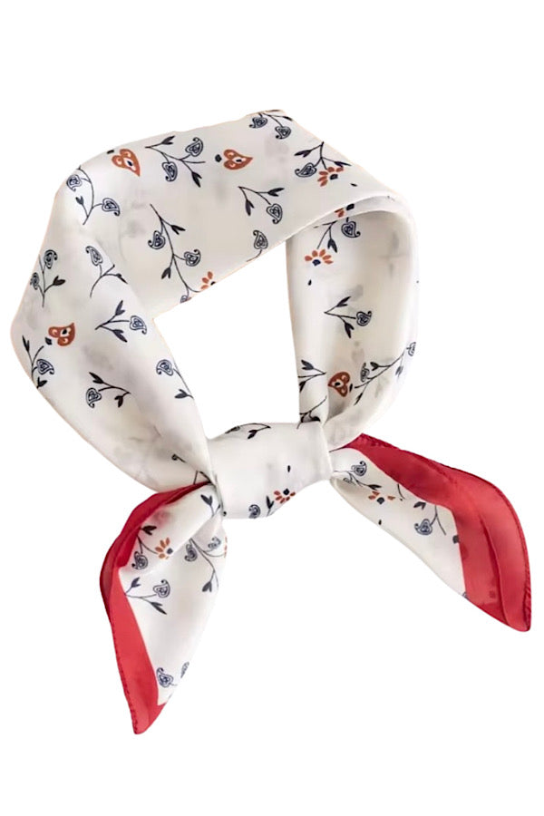 Red & Cream Print Satin Scarf