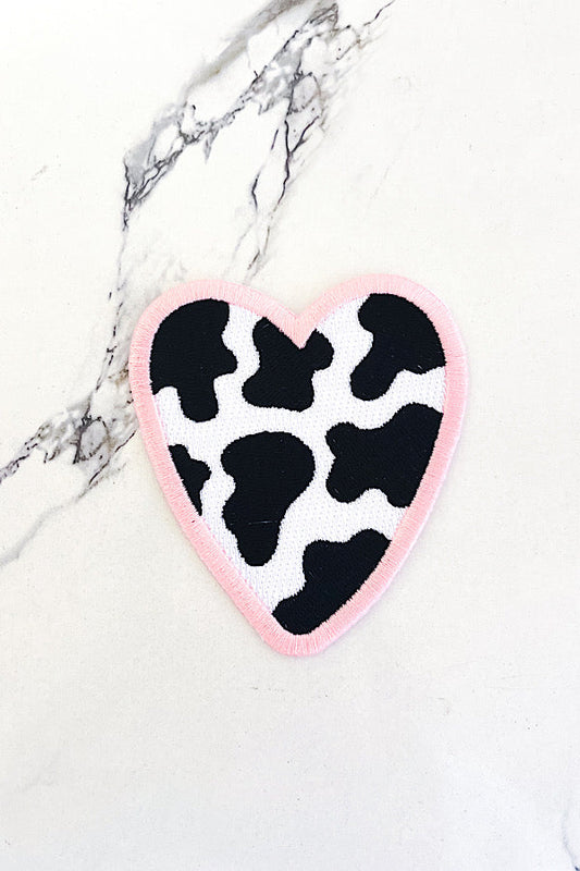 Cow Print Heart Embroidered Patch