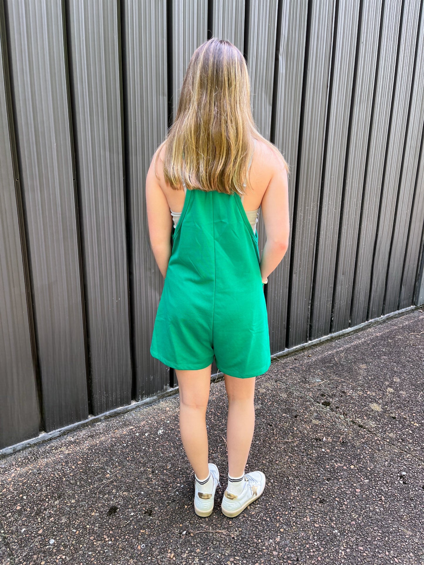 Delaney Green Racerback Romper