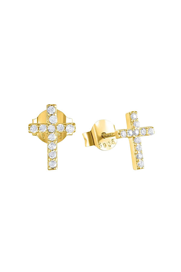 Natural Elements Gold Diamond Cross Stud Earrings