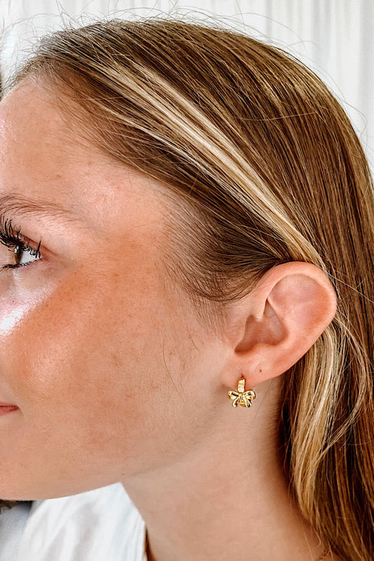 Gold Bow Huggie Hoop Earrings