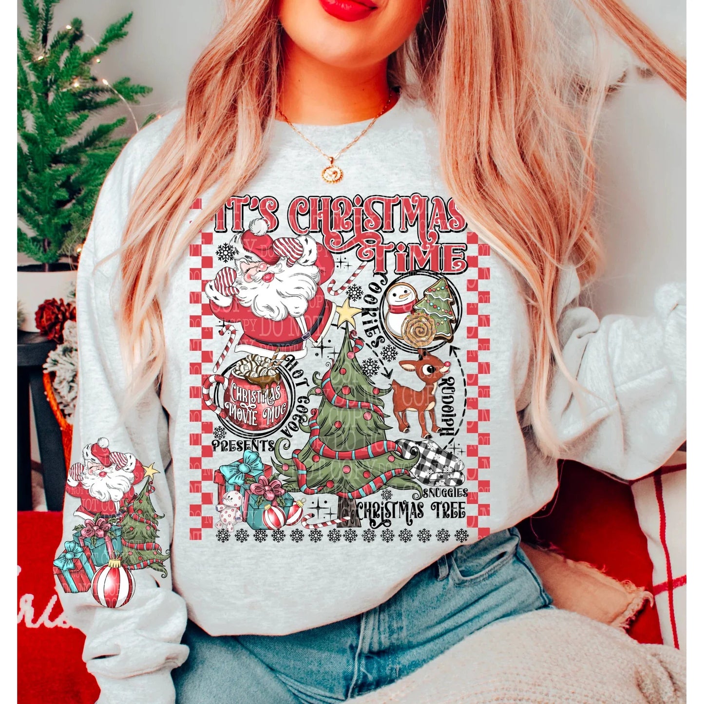 Full Size It's Christmas Time  W/ Sleeve accent Sweatshirt