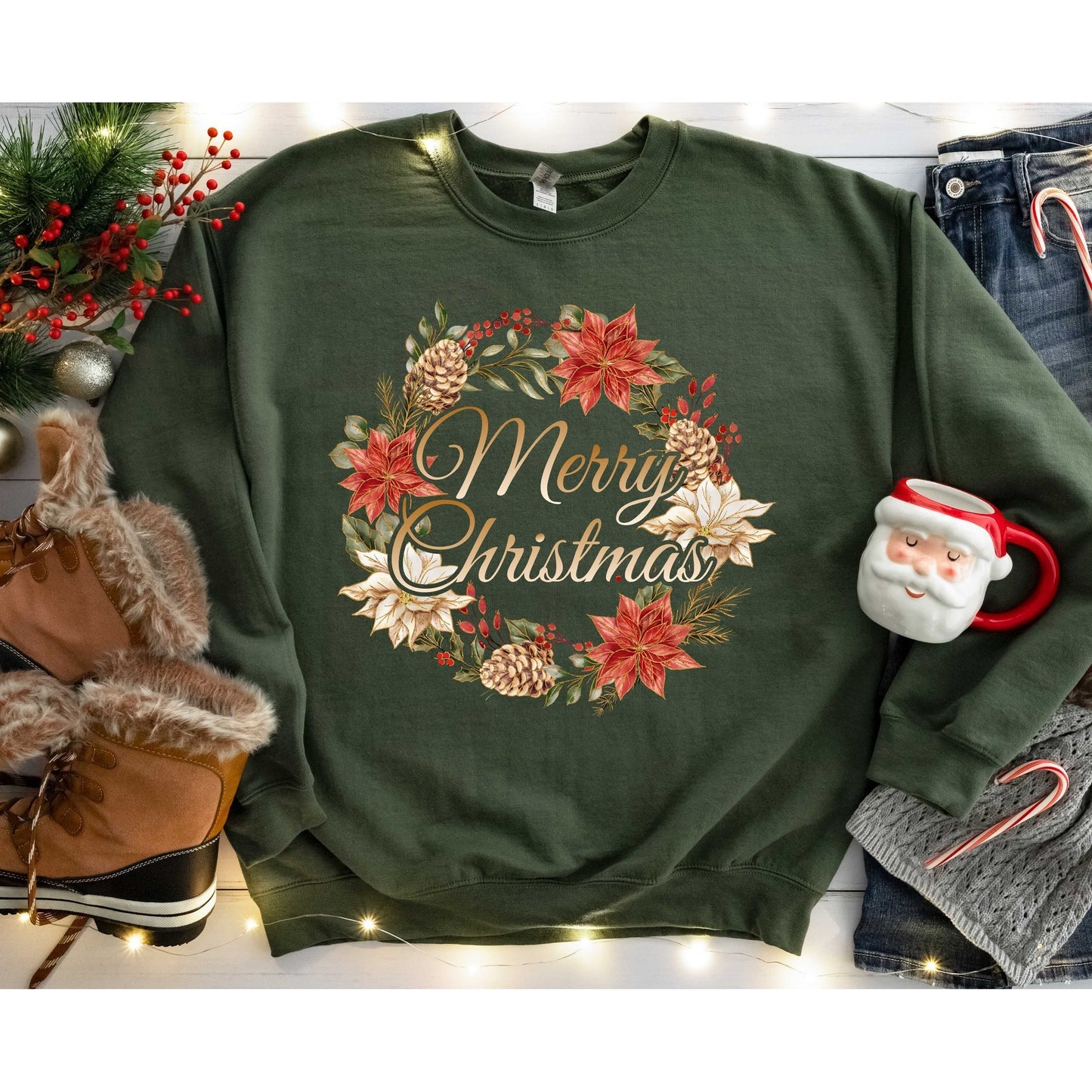 Full Size Merry Christmas Wreath Sweatshirt