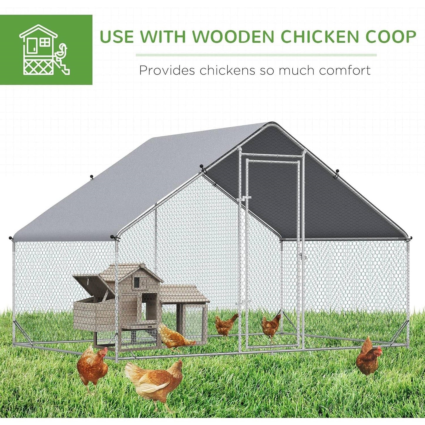 9.8 Ft x 6.6 Ft. Outdoor Yard Metal Walk-in Chicken Coop with Waterproof Cover