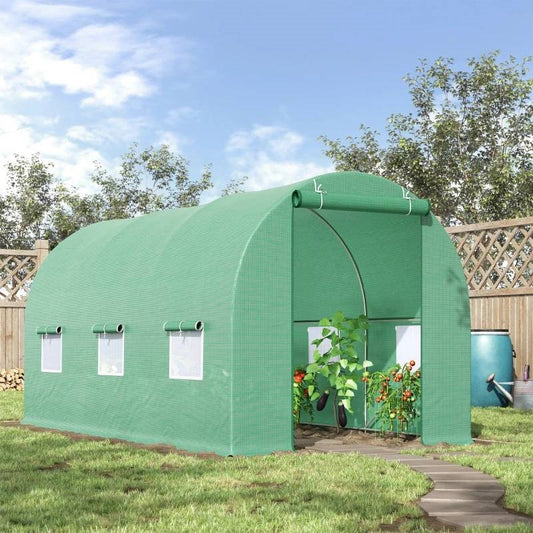 14.5 ft x 6.3 ft Outdoor Greenhouse with Green PE Cover and Sturdy Steel Frame
