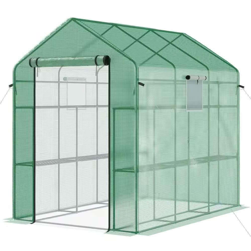 7 ft x 4.7 ft Outdoor Greenhouse with Steel Frame and Green PE Cover