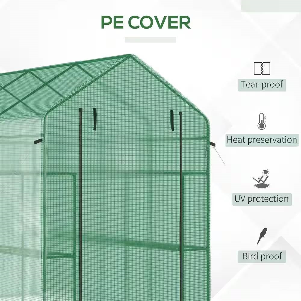 7 ft x 4.7 ft Outdoor Greenhouse with Steel Frame and Green PE Cover
