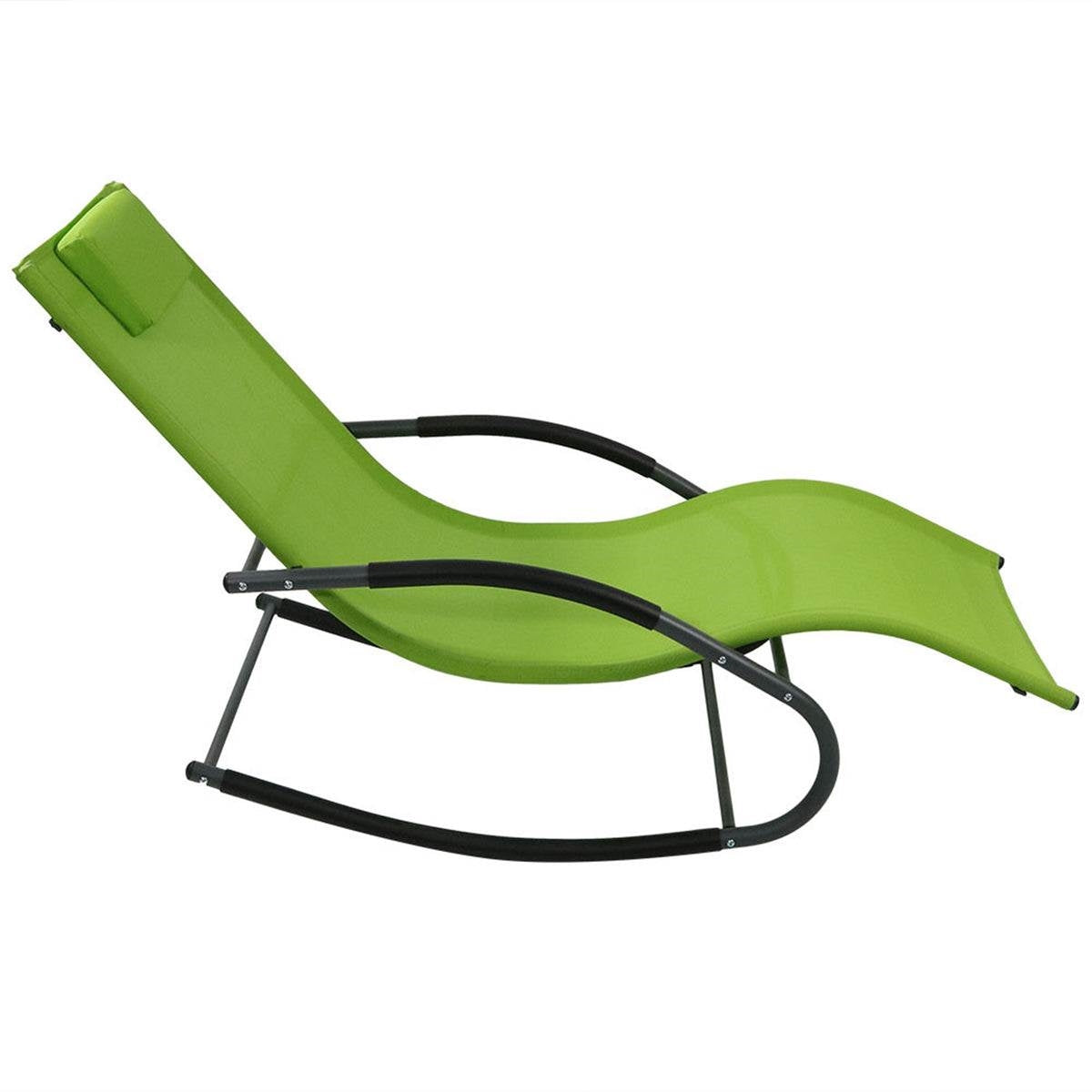 Modern Green Rocking Chaise Lounge Chair Patio Lounger with Pillow
