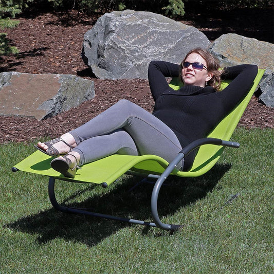 Modern Green Rocking Chaise Lounge Chair Patio Lounger with Pillow