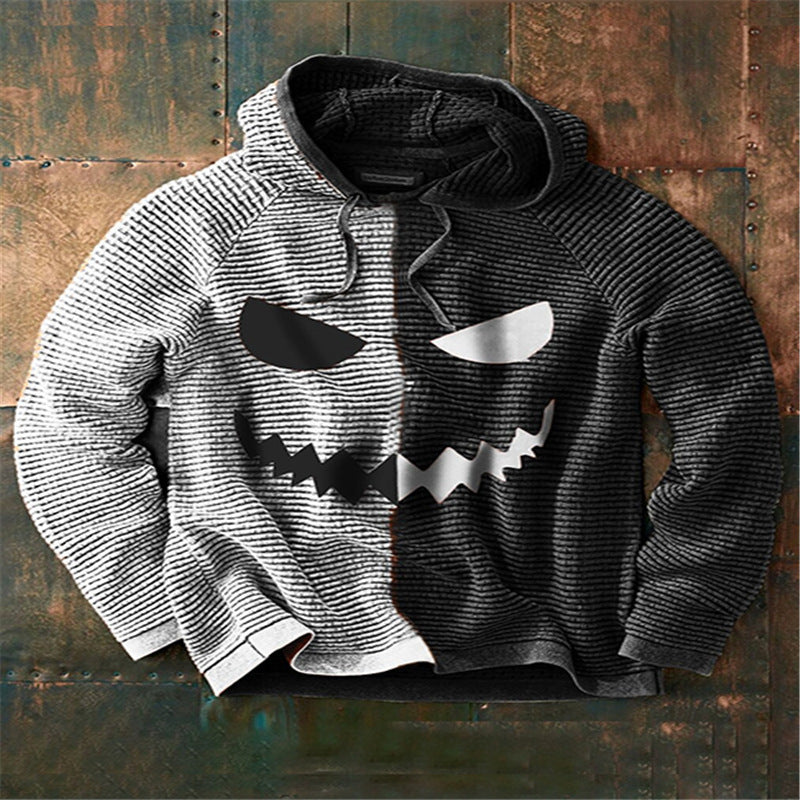 Men's Halloween Themed Pumpkin Digital Print Hooded Sweatshirt