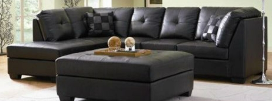 Black Bonded Leather Sectional Sofa with Left Side Chaise