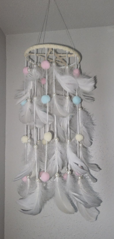 Girly Feather Hanging Dream Catcher with Blue & Pink Balls