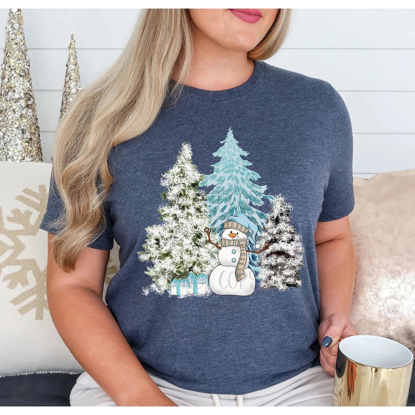 Full Size Snowman Winter Trees GRAPHIC TEE