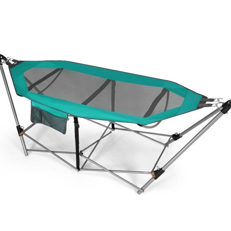 Green Portable Camping Foldable Hammock with Stand and Carry Case