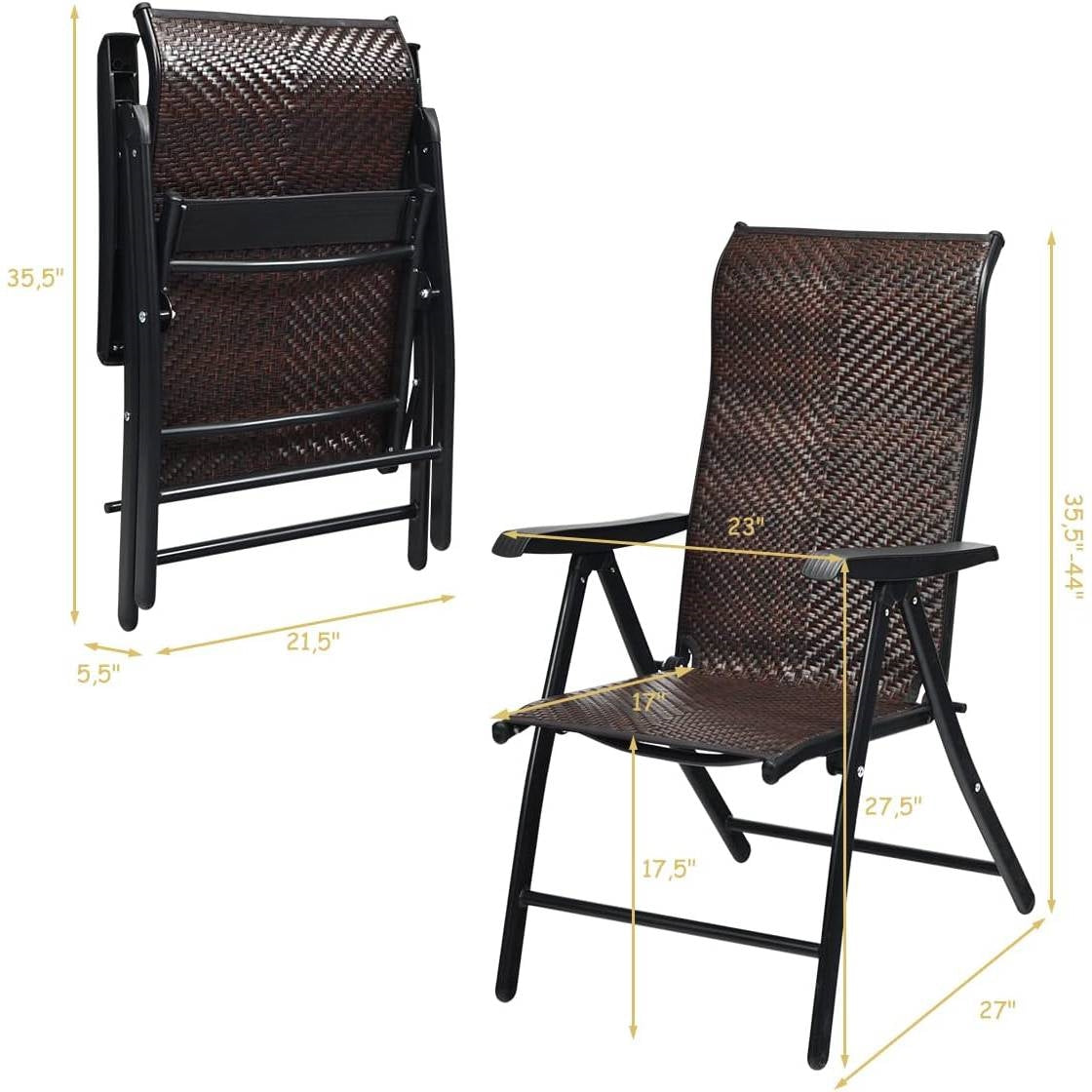 Outdoor/Indoor Folding Patio Chair with Brown Rattan Seat and High Back-Rest