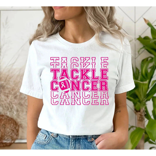 Full Size Tackle Cancer Stacked Football GRAPHIC TEE