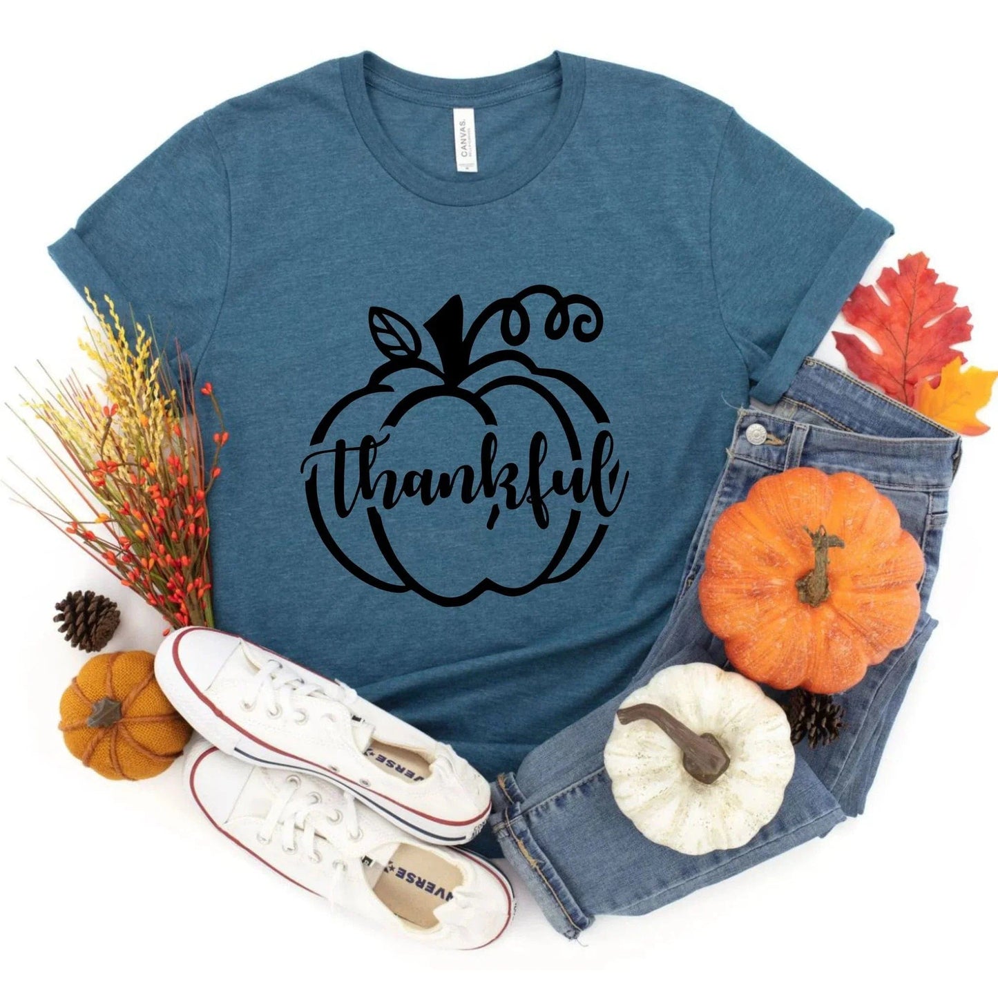 Full Size Thankful Pumpkin Graphic Tee with color options