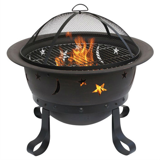 Galaxy Outdoor Star Moon Steel Wood Burning Fire Pit in Bronze Finish
