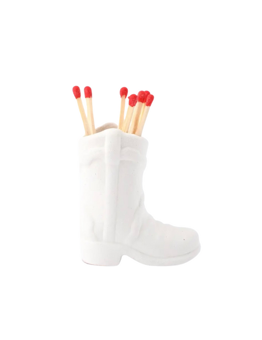 White Ceramic Boot Match Holder