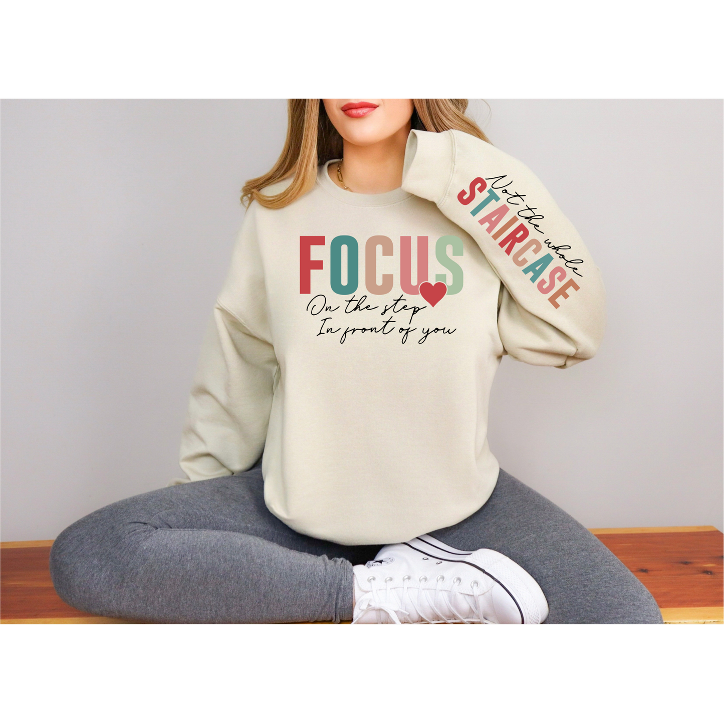 Full Size Focus on the Step- With  Sleeve Accent Sweatshirt