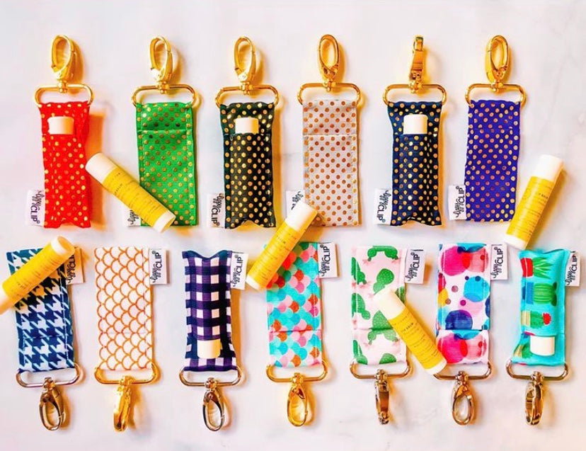 Gold Dots on Navy LippyClip® Lip Balm Holder