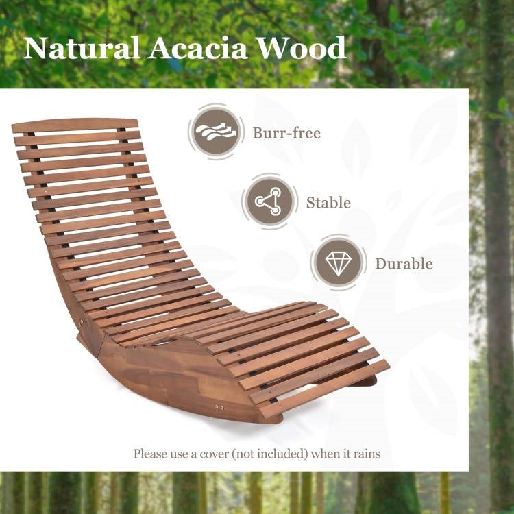 Wide Slatted Acacia High Back Rocking Chair
