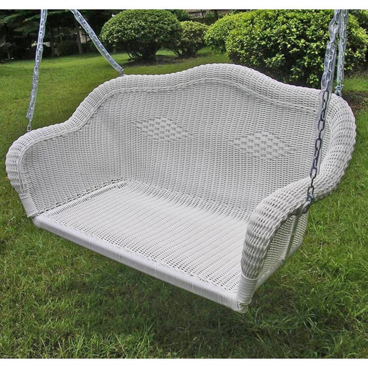 White Resin Wicker Porch Swing with 4-ft Hanging Chain