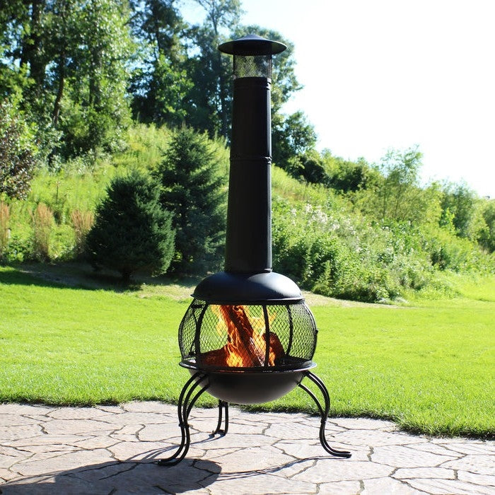 Black Steel Chimenea Wood Burning Fire Pit