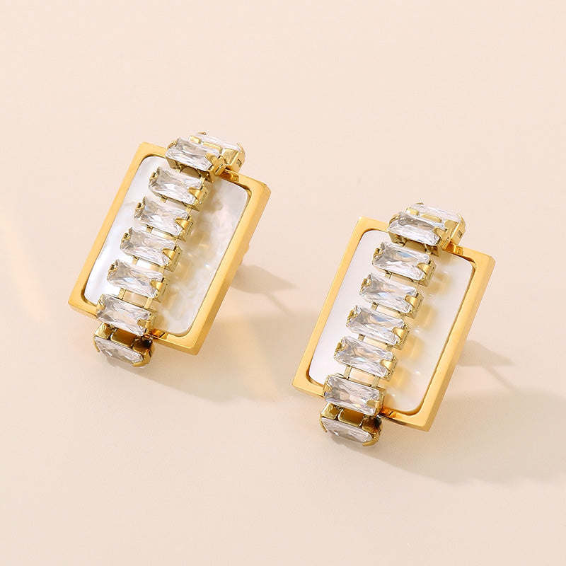 Titanium Steel Inlaid Zircon Stud Earrings