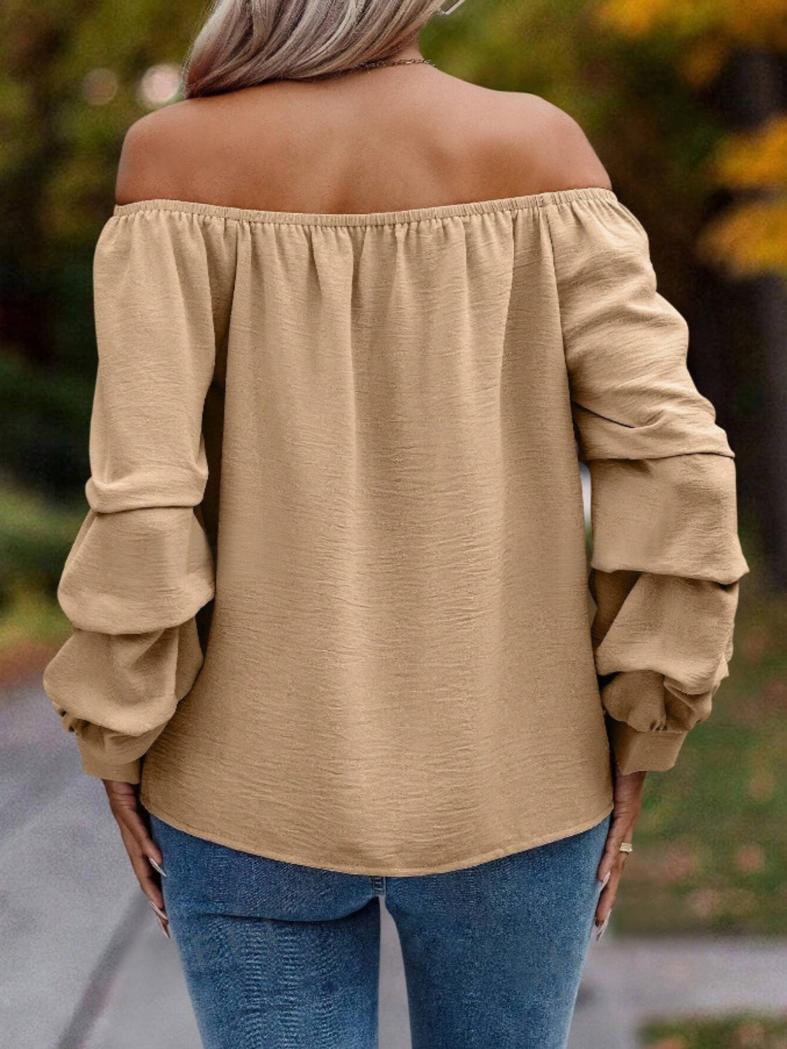 Ruched Off-Shoulder Long Sleeve Blouse