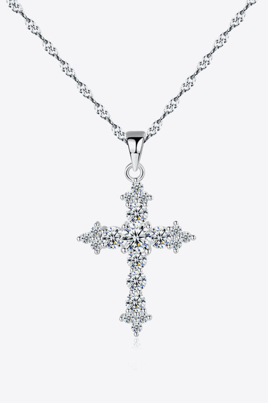 Zircon Cross Pendant 925 Sterling Silver Necklace