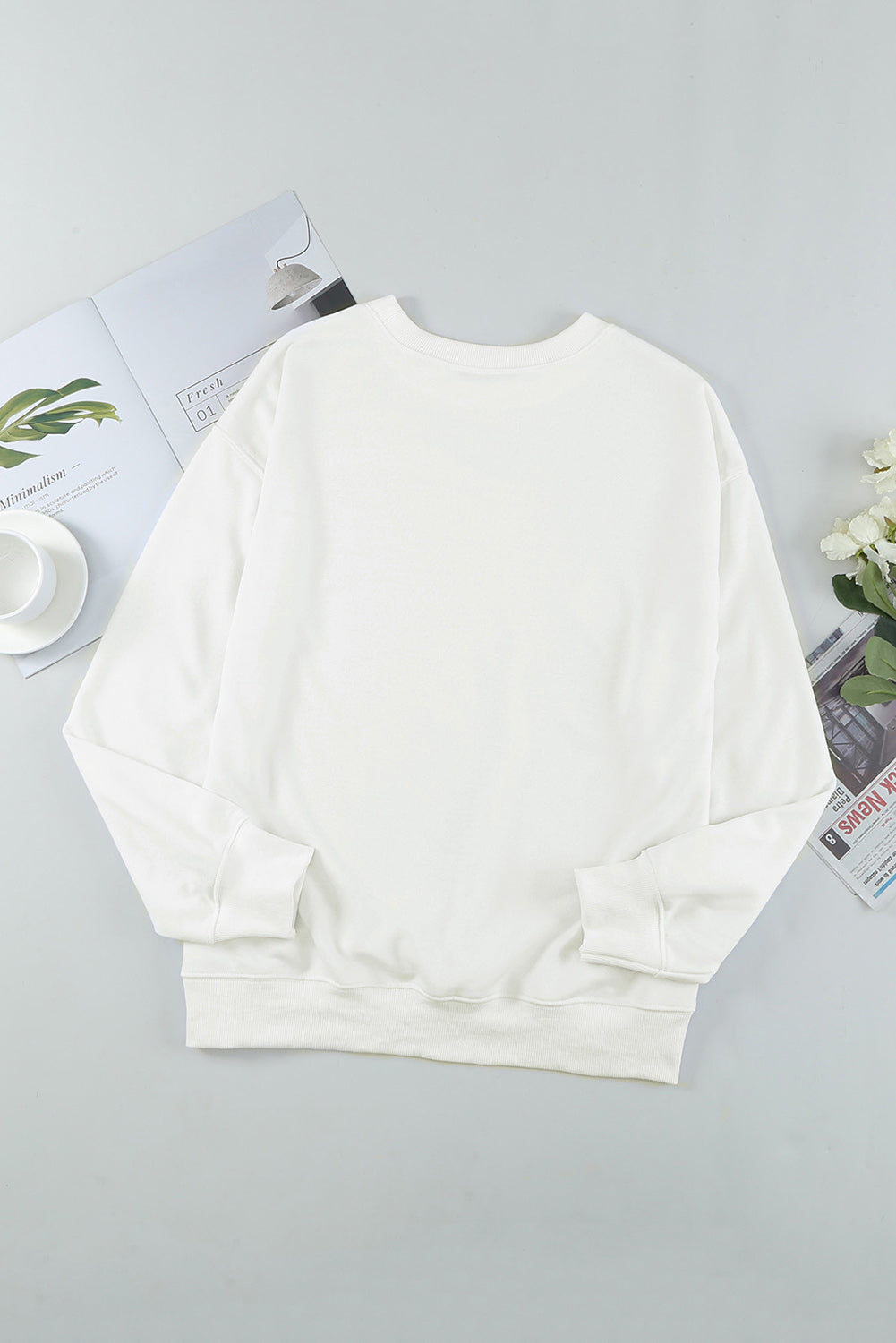 White Round Neck Dropped Shoulder Sweatshirt