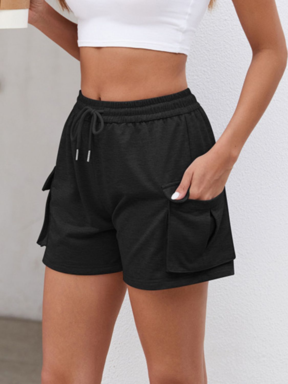 Drawstring Elastic Waist Shorts with Pockets
